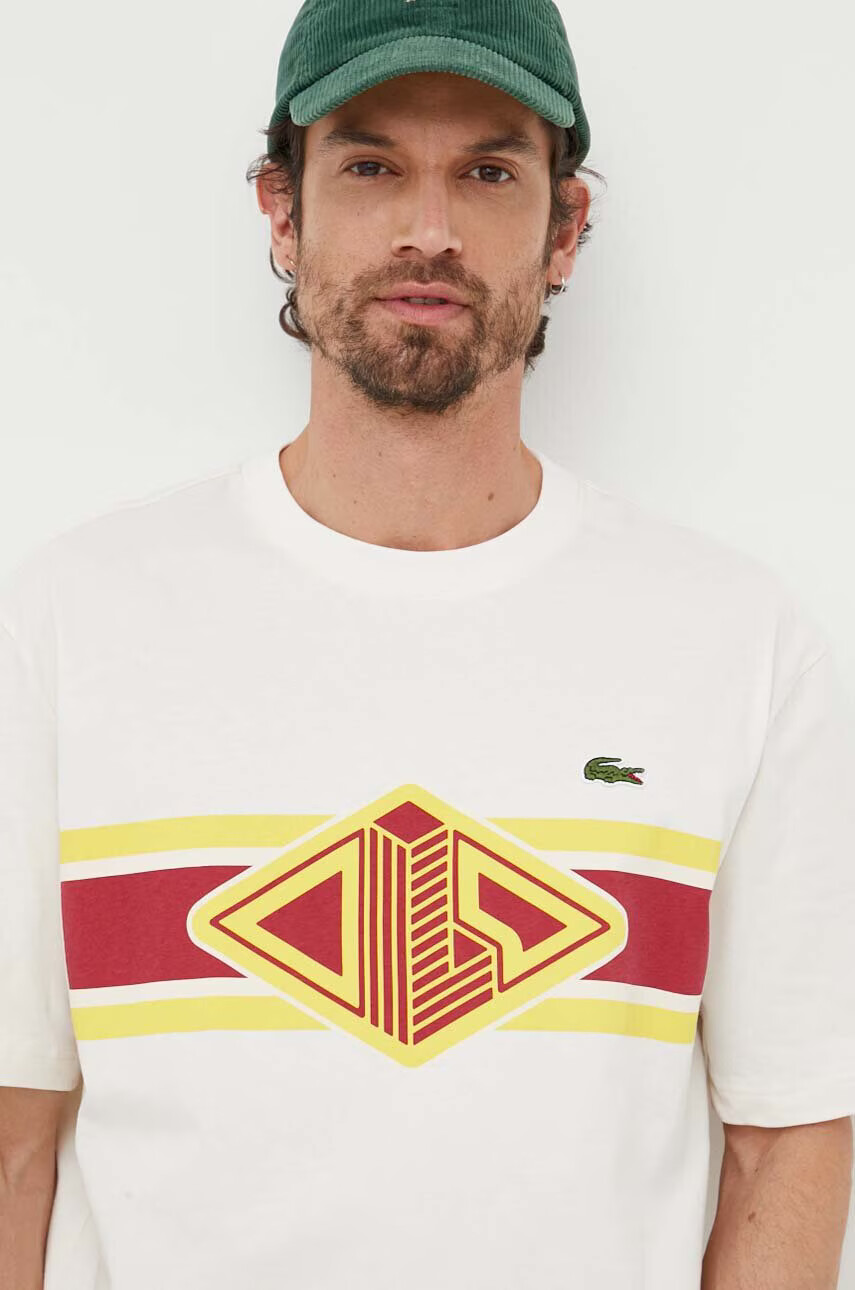 Lacoste Памучна тениска в бежово с принт - Pepit.bg