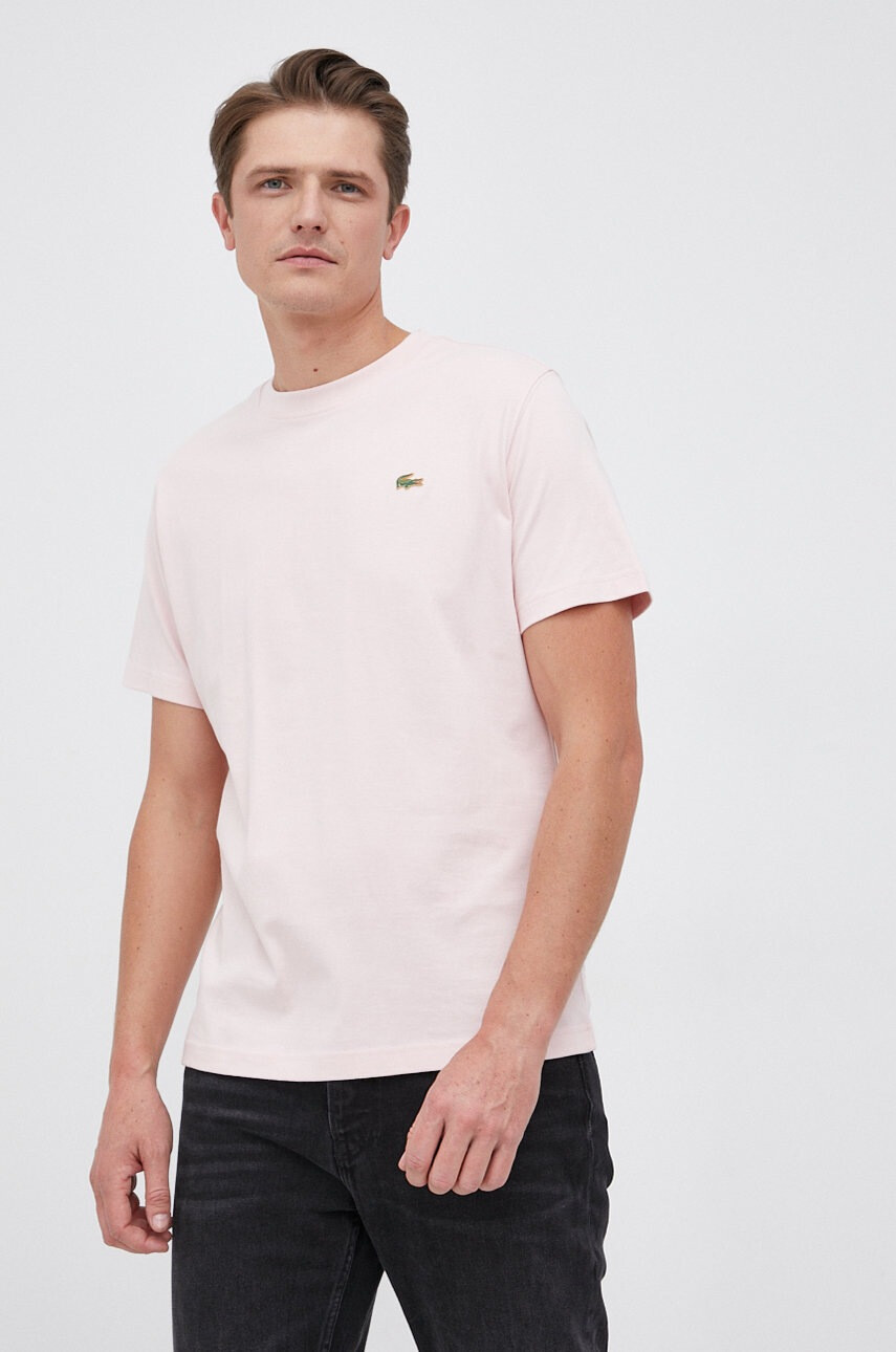 Lacoste Памучна тениска в розово с апликация - Pepit.bg