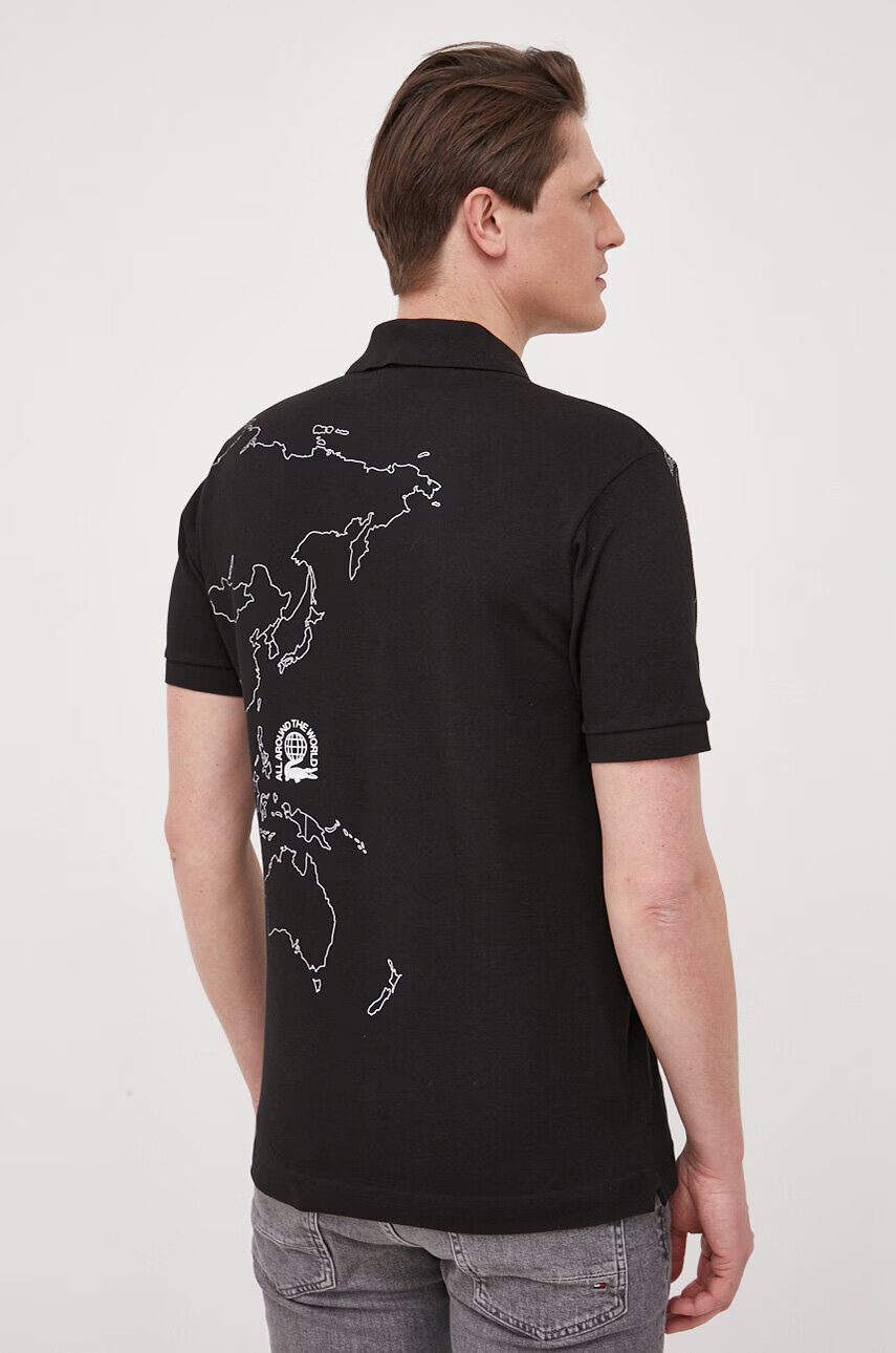 Lacoste Памучна тениска с яка в черно с принт - Pepit.bg