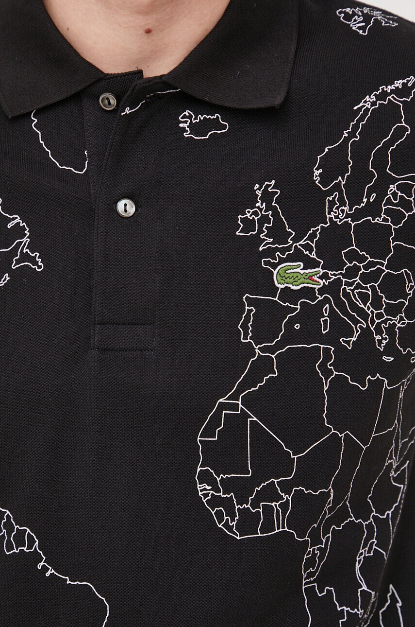 Lacoste Памучна тениска с яка в черно с принт - Pepit.bg