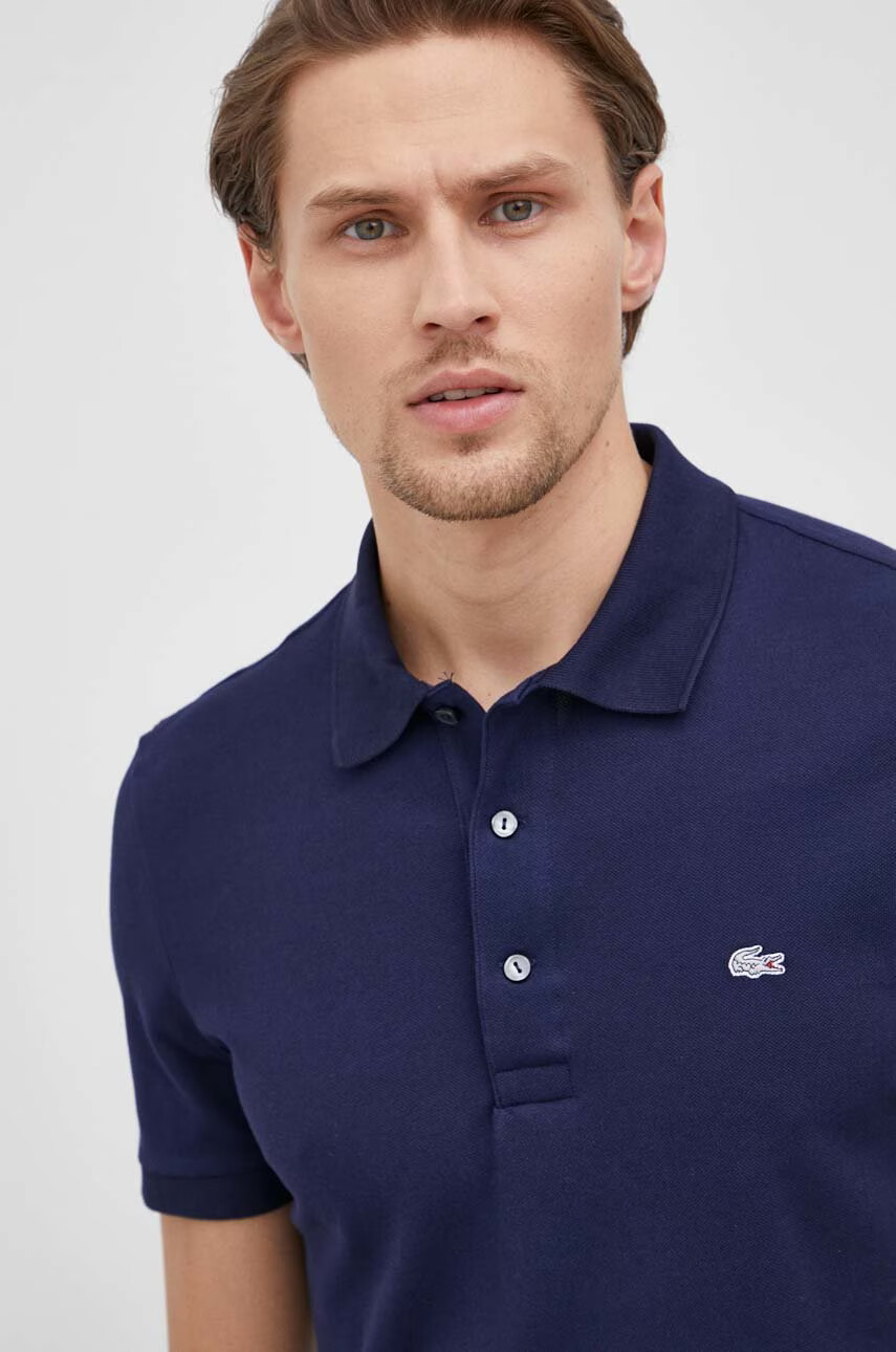 Lacoste Памучна тениска с яка в тъмносиньо с изчистен дизайн - Pepit.bg
