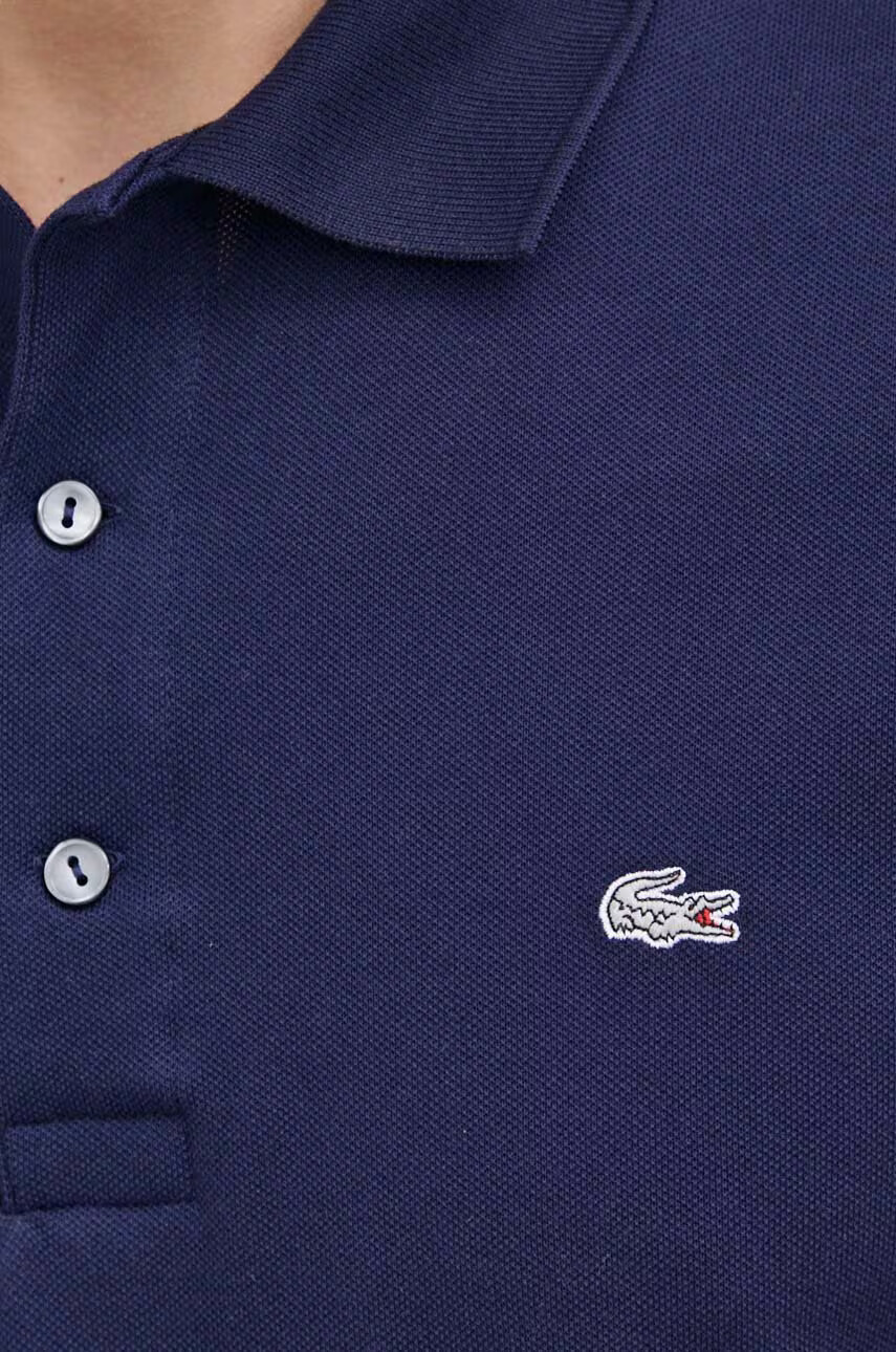 Lacoste Памучна тениска с яка в тъмносиньо с изчистен дизайн - Pepit.bg