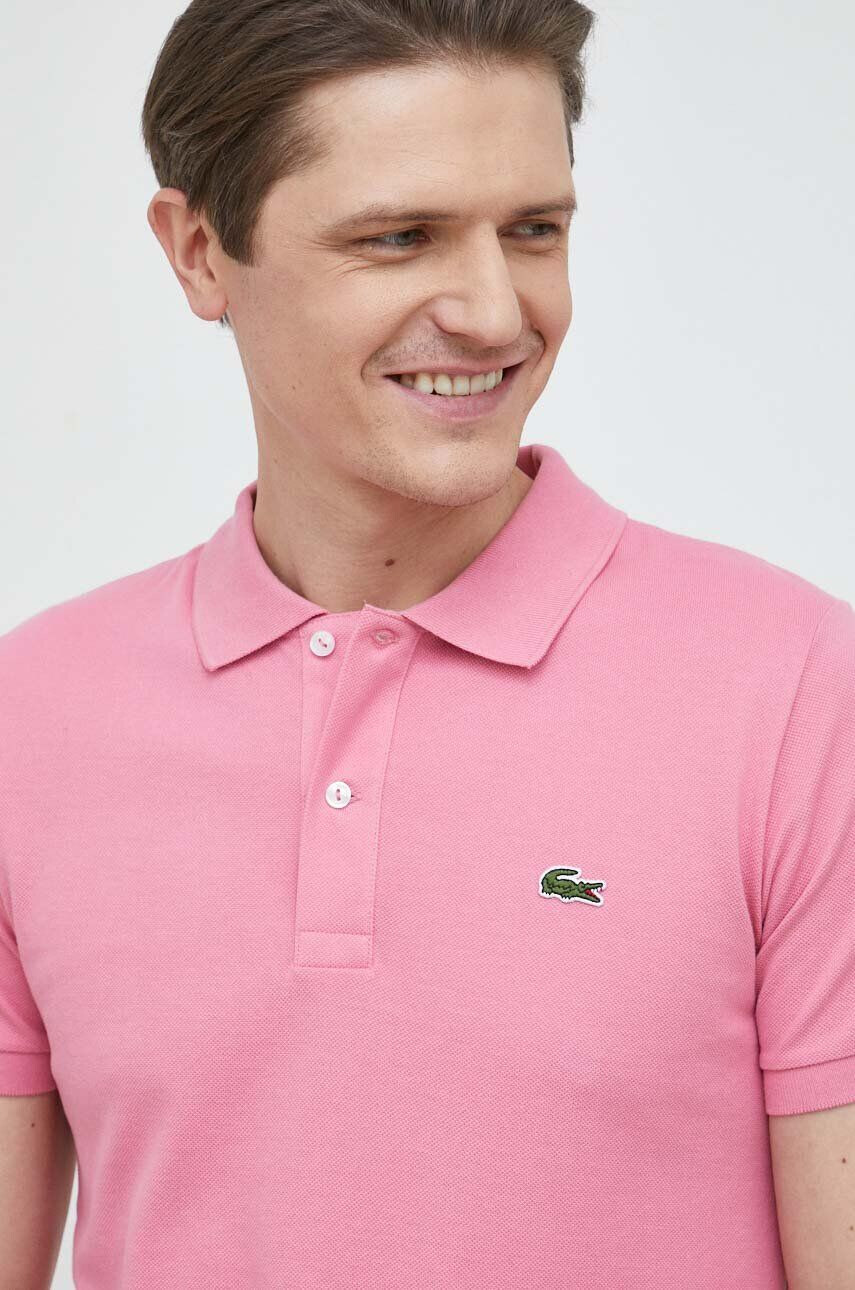 Lacoste Памучна тениска с яка в розово с изчистен дизайн - Pepit.bg