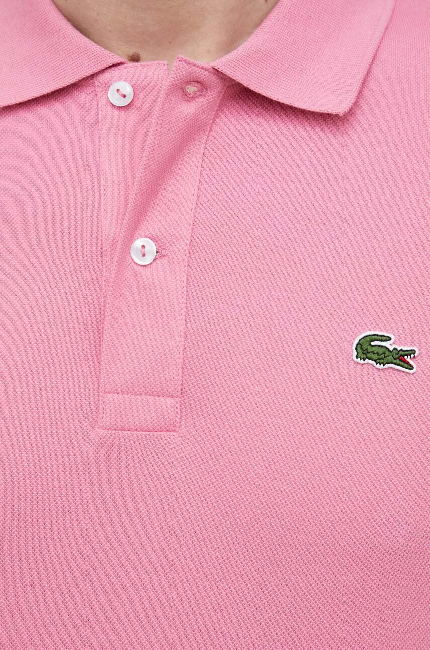 Lacoste Памучна тениска с яка в розово с изчистен дизайн - Pepit.bg