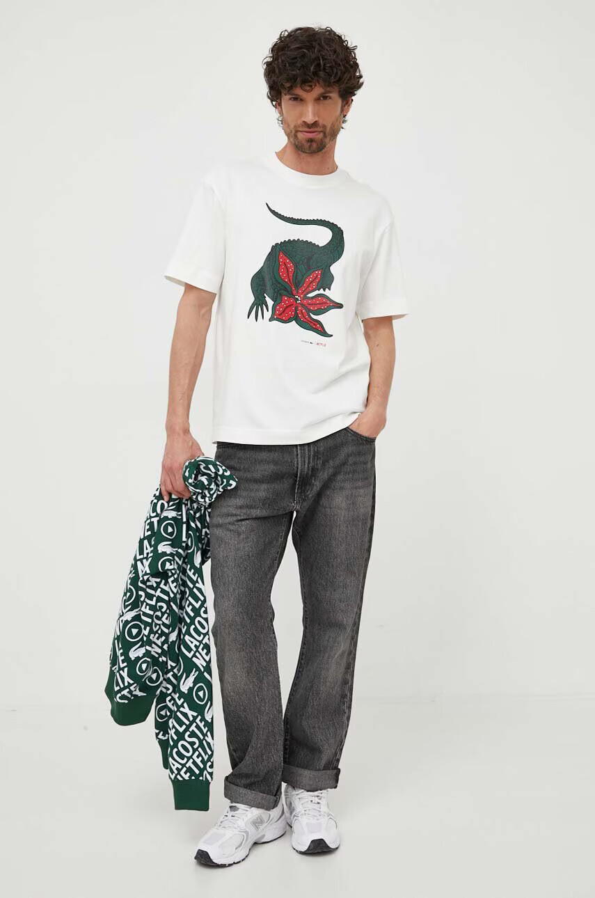 Lacoste Памучна тениска x Netflix в бяло с десен - Pepit.bg