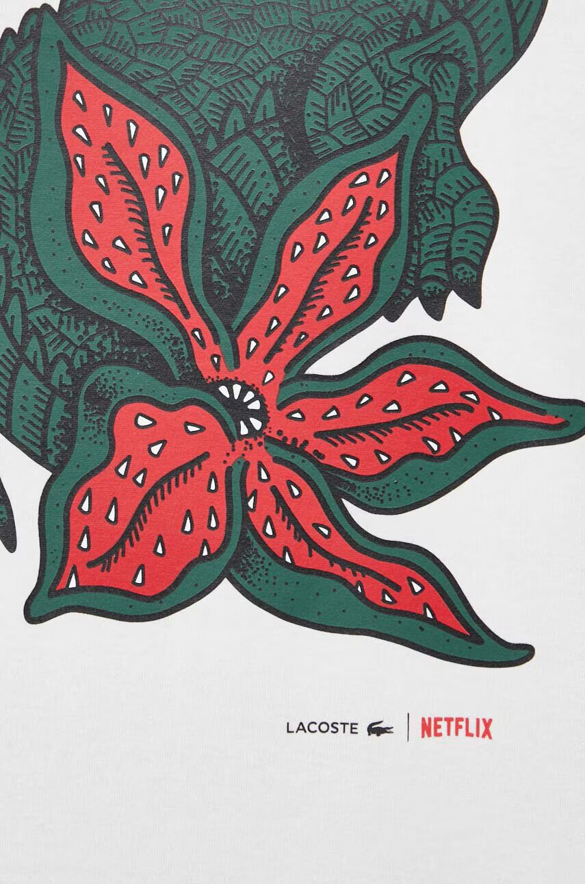 Lacoste Памучна тениска x Netflix в бяло с десен - Pepit.bg
