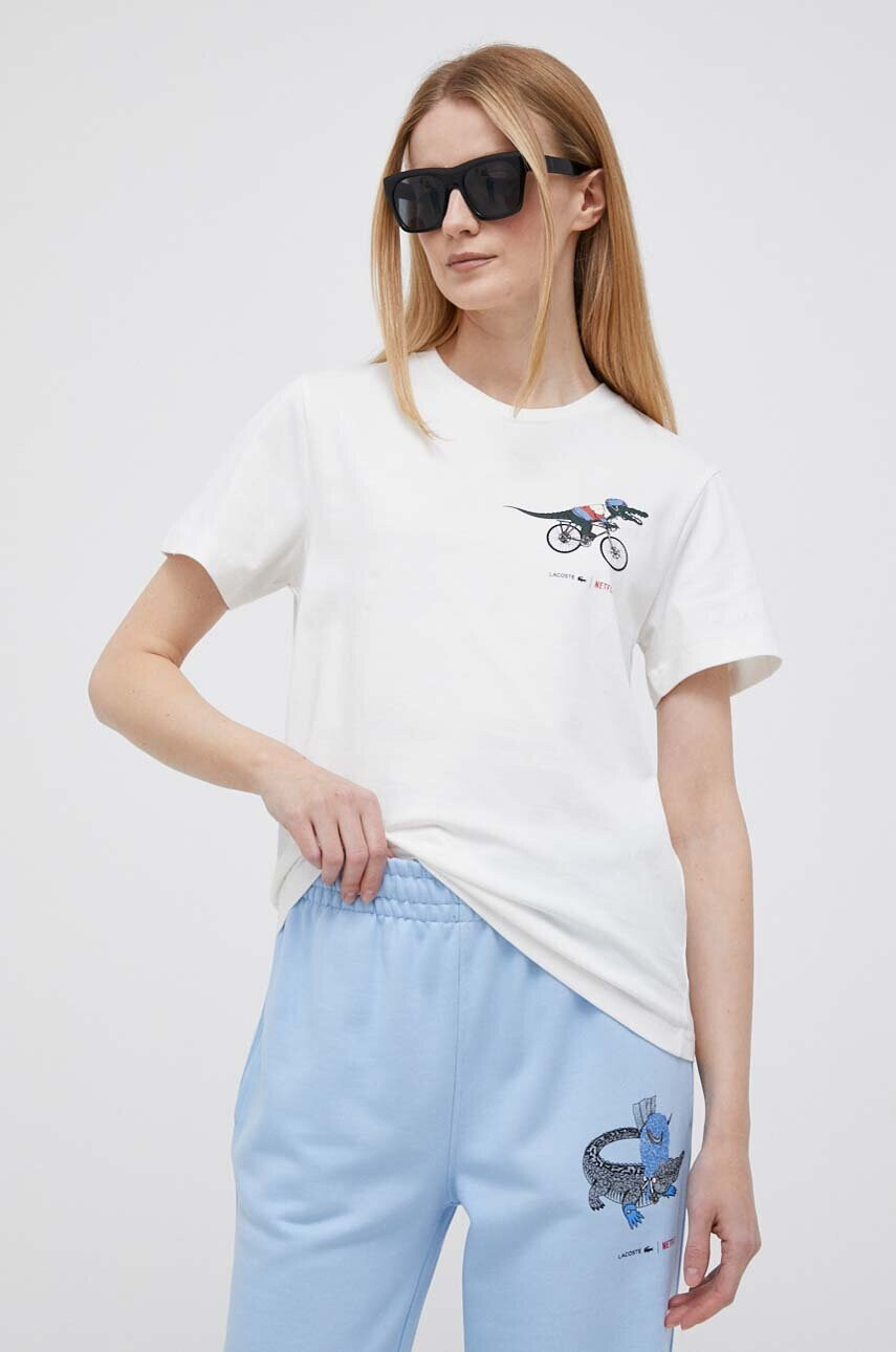 Lacoste Памучна тениска x Netflix в бяло - Pepit.bg