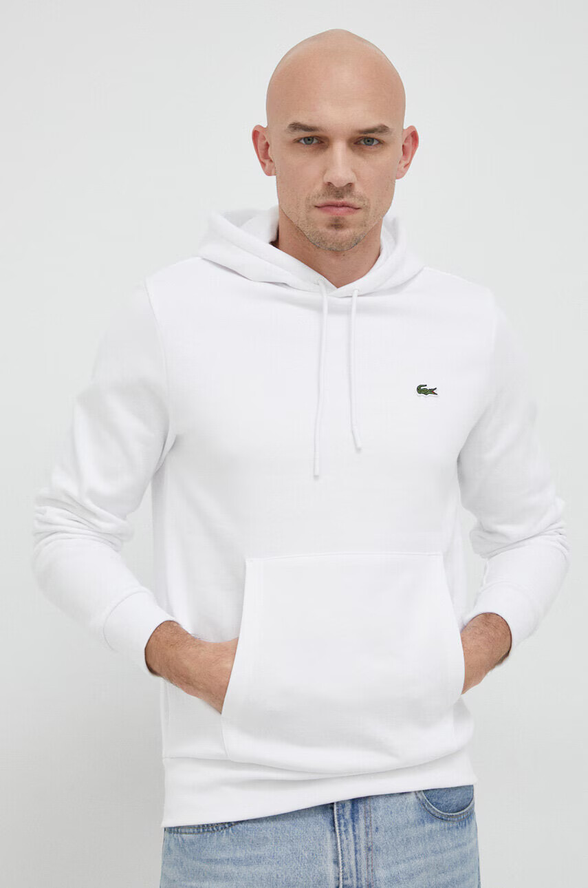 Lacoste Суичър в бяло с качулка с изчистен дизайн - Pepit.bg