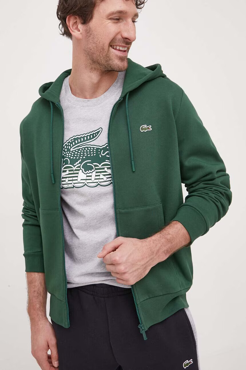 Lacoste Суичър в зелено с качулка с изчистен дизайн - Pepit.bg