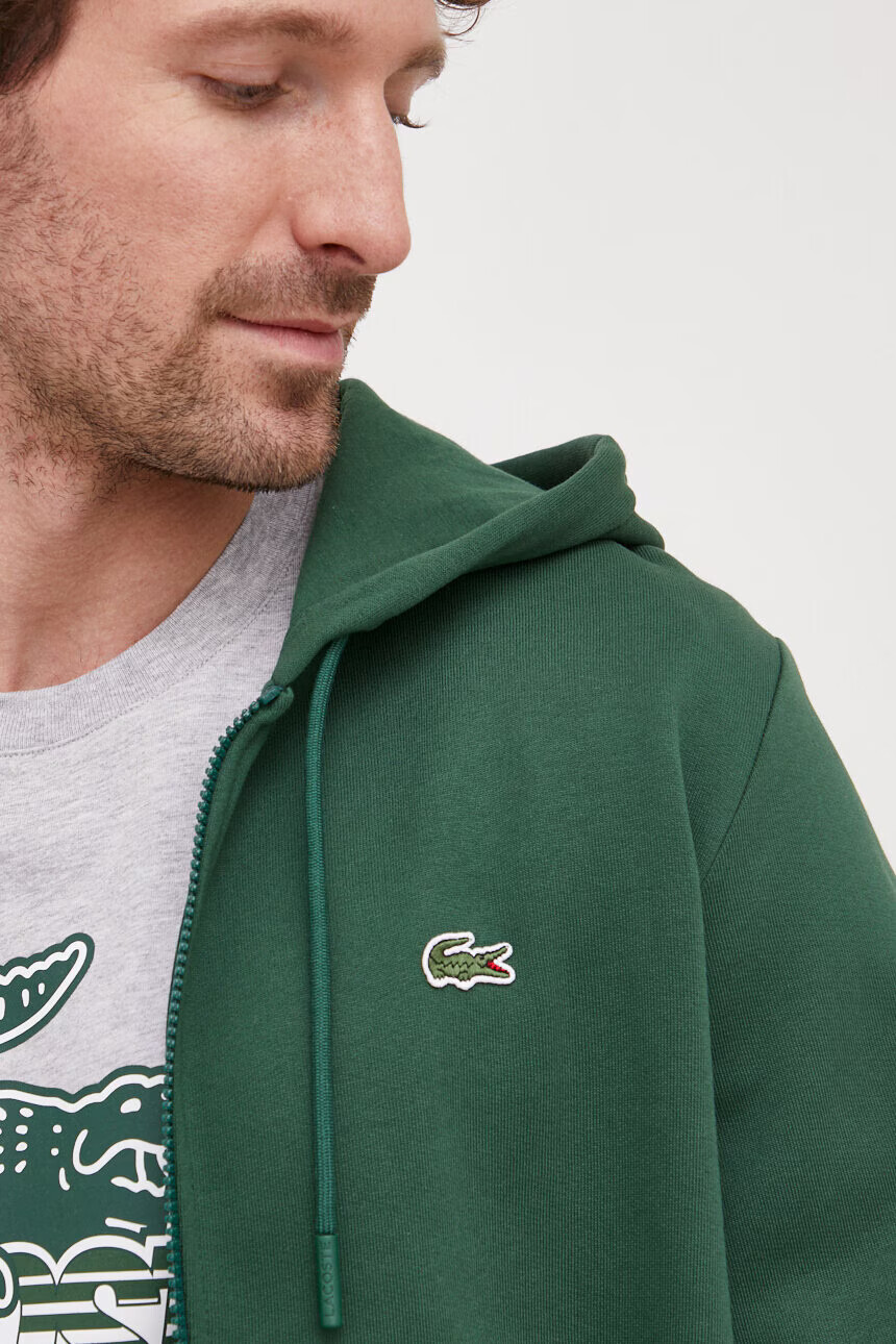 Lacoste Суичър в зелено с качулка с изчистен дизайн - Pepit.bg