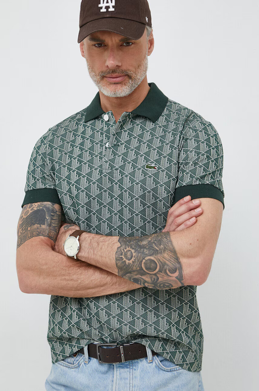 Lacoste Тениска с яка в зелено с десен - Pepit.bg