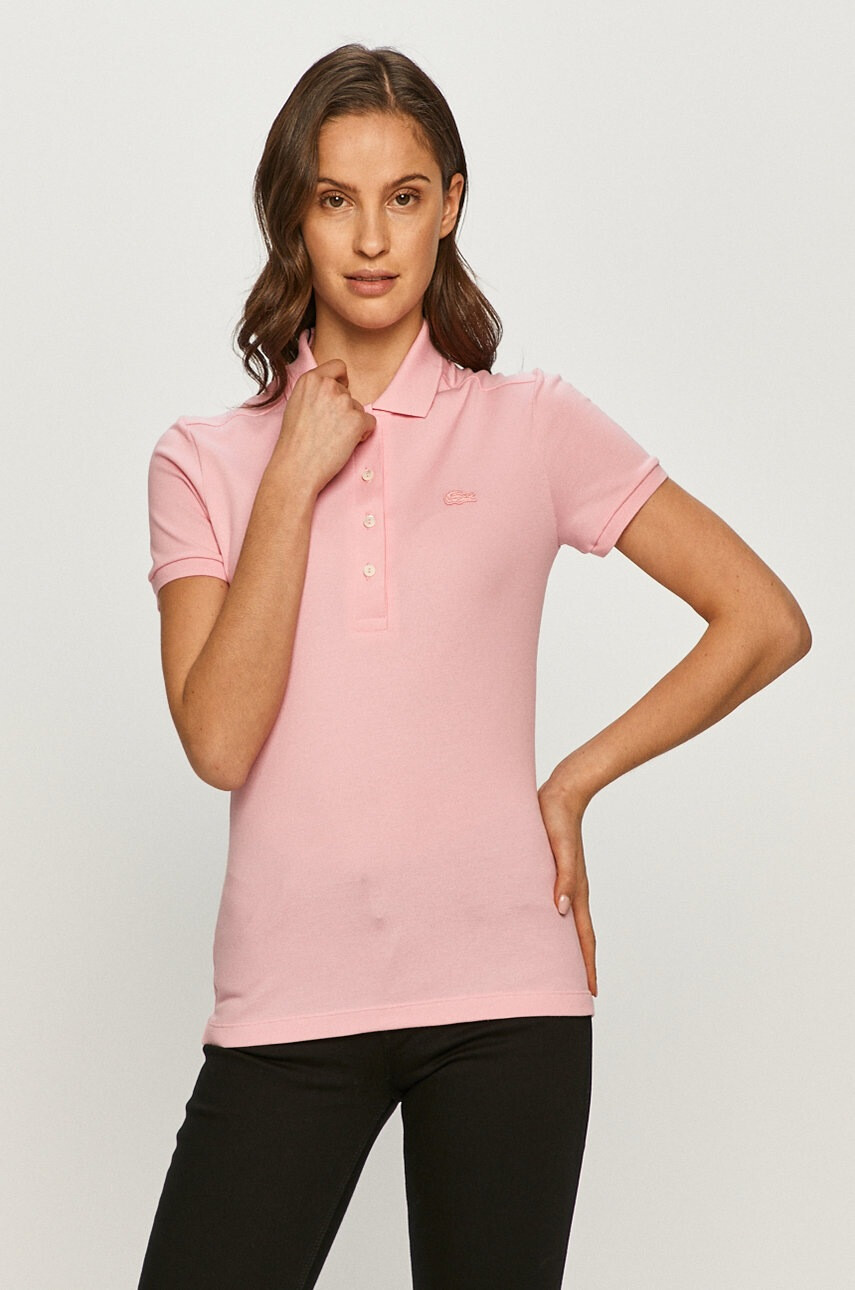 Lacoste Тениска дамска в розово с яка тип Peter Pan - Pepit.bg