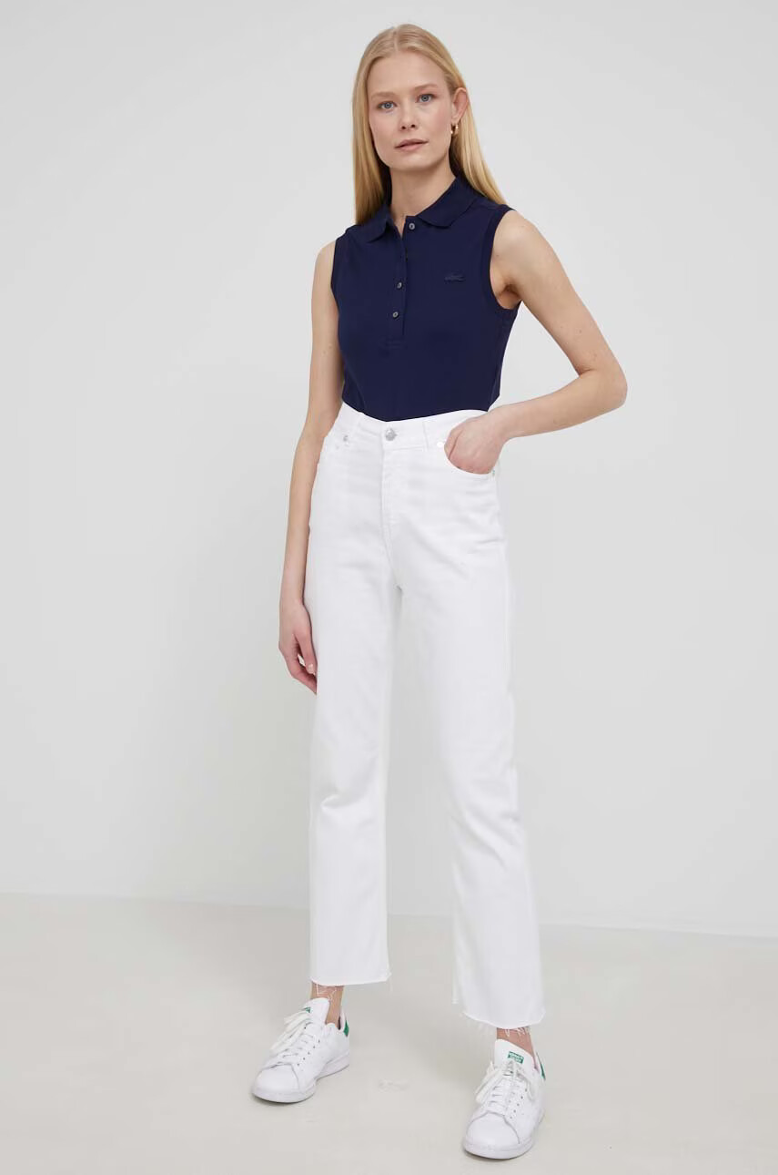 Lacoste Топ дамски в тъмносиньо с яка тип peter pan - Pepit.bg