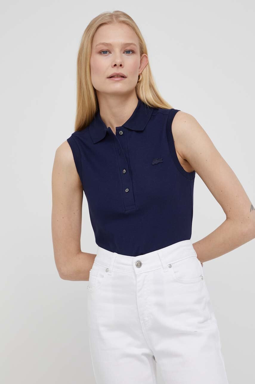 Lacoste Топ дамски в тъмносиньо с яка тип peter pan - Pepit.bg