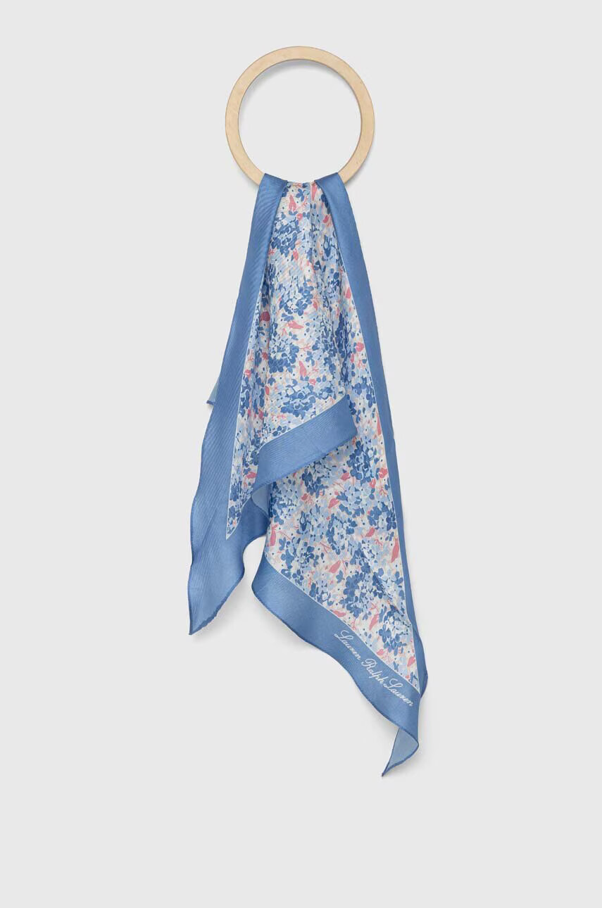 Lauren Ralph Lauren Копринено шалче в синьо с десен - Pepit.bg