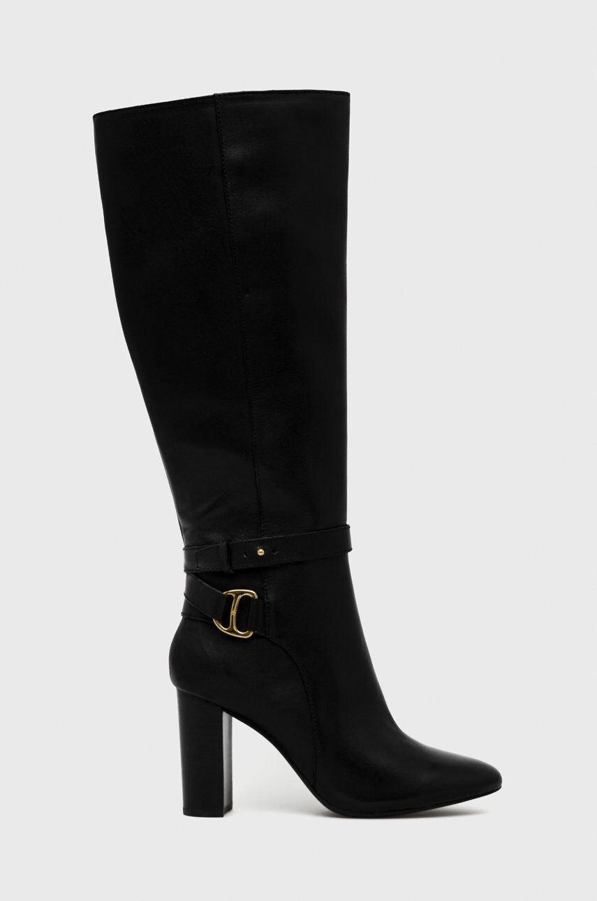 Lauren Ralph Lauren Кожени ботуши Burnished Calf Makenna в черно с висок ток 802888920001 - Pepit.bg