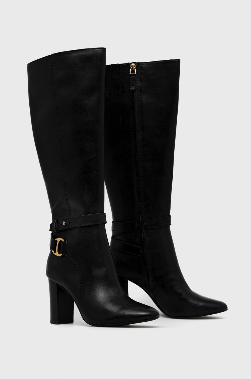 Lauren Ralph Lauren Кожени ботуши Burnished Calf Makenna в черно с висок ток 802888920001 - Pepit.bg