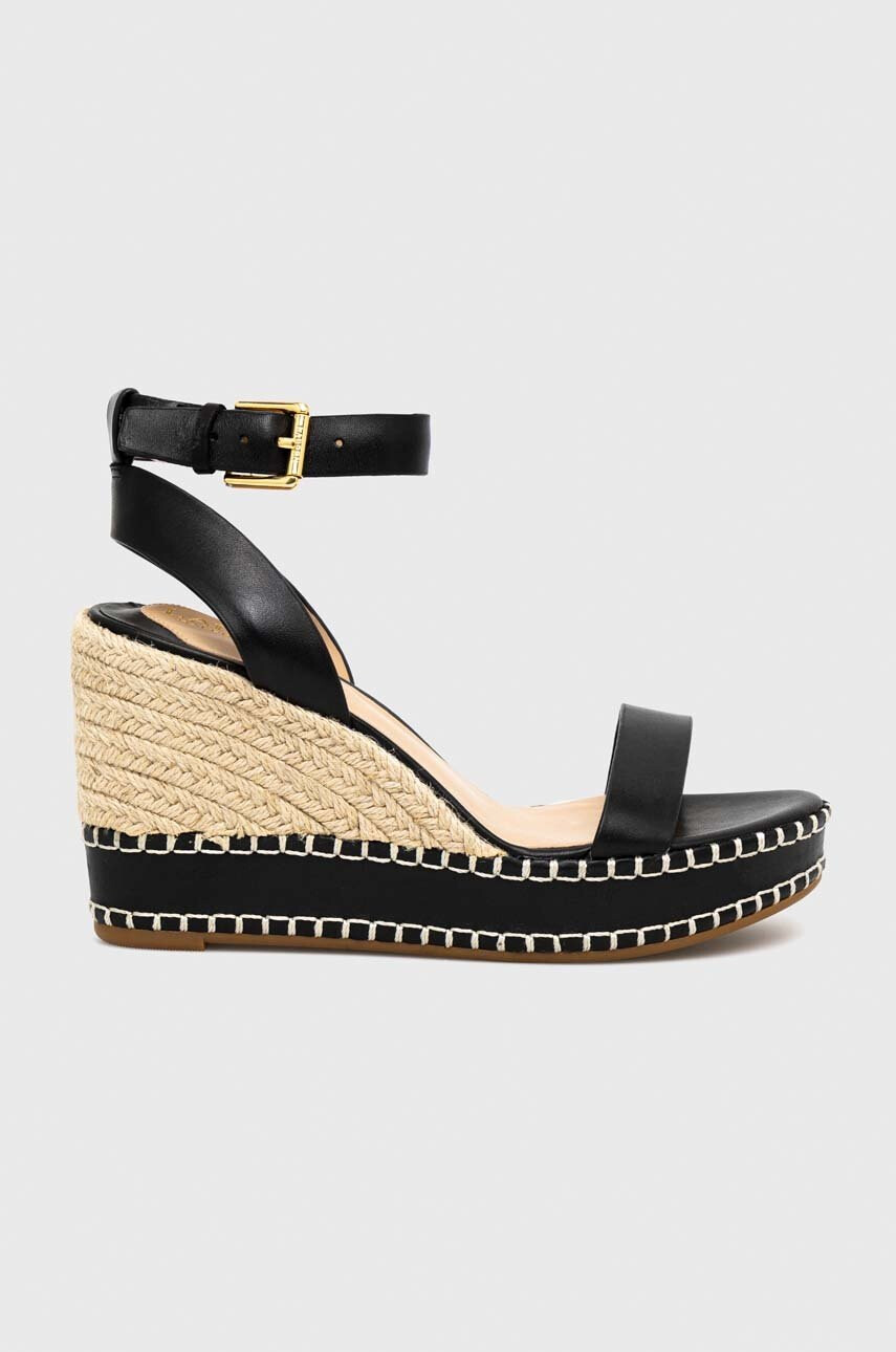 Lauren Ralph Lauren Кожени сандали 802884124001 в черно със скосена платформа - Pepit.bg