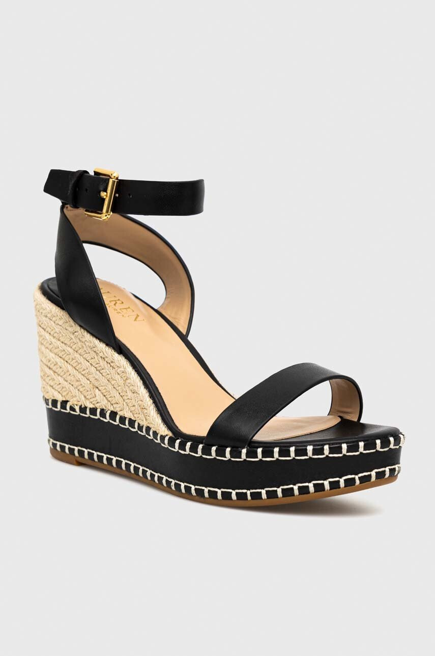 Lauren Ralph Lauren Кожени сандали 802884124001 в черно със скосена платформа - Pepit.bg