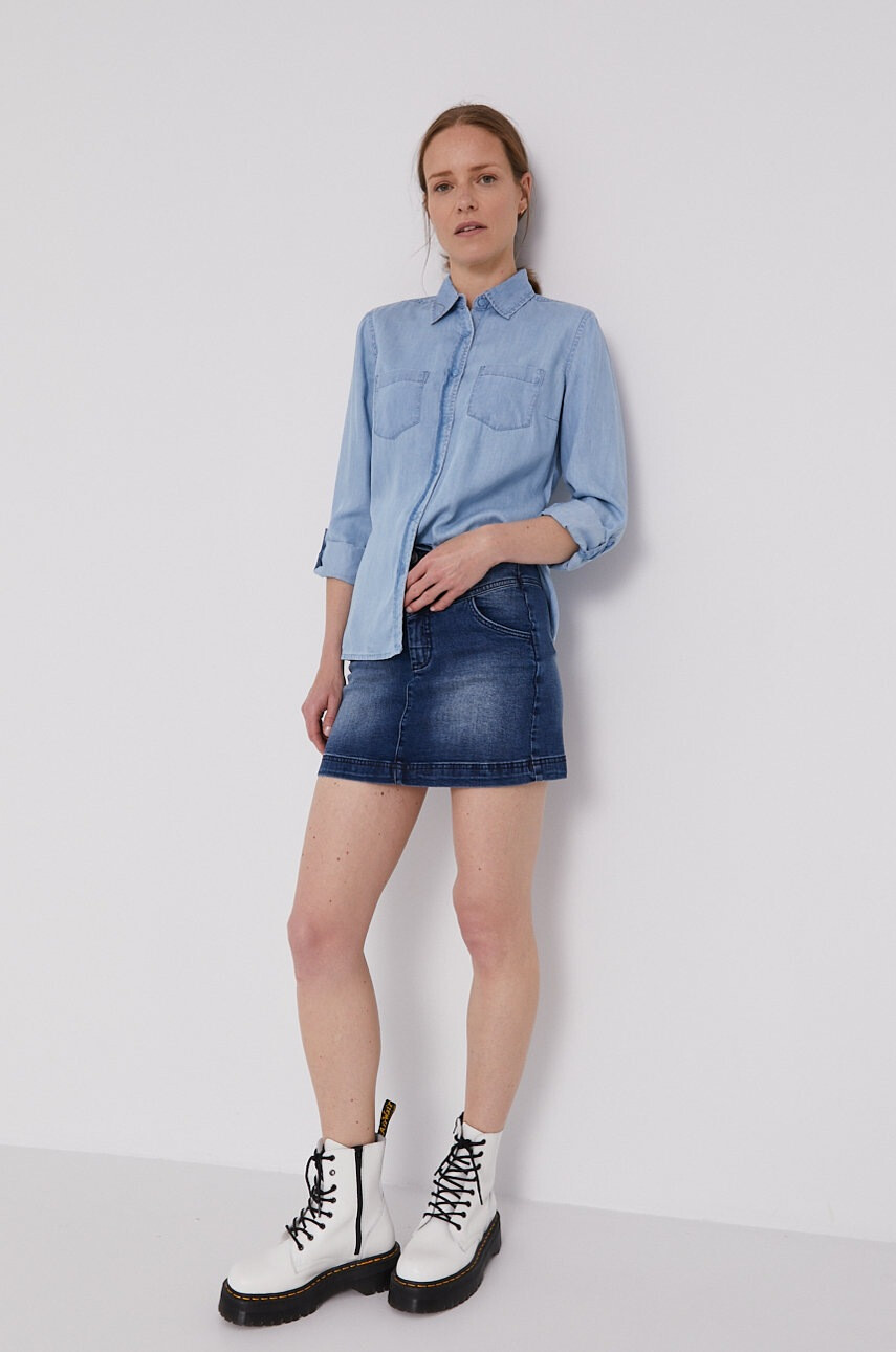 Lee Cooper Дънкова пола в тъмносиньо къс модел със стандартна кройка - Pepit.bg