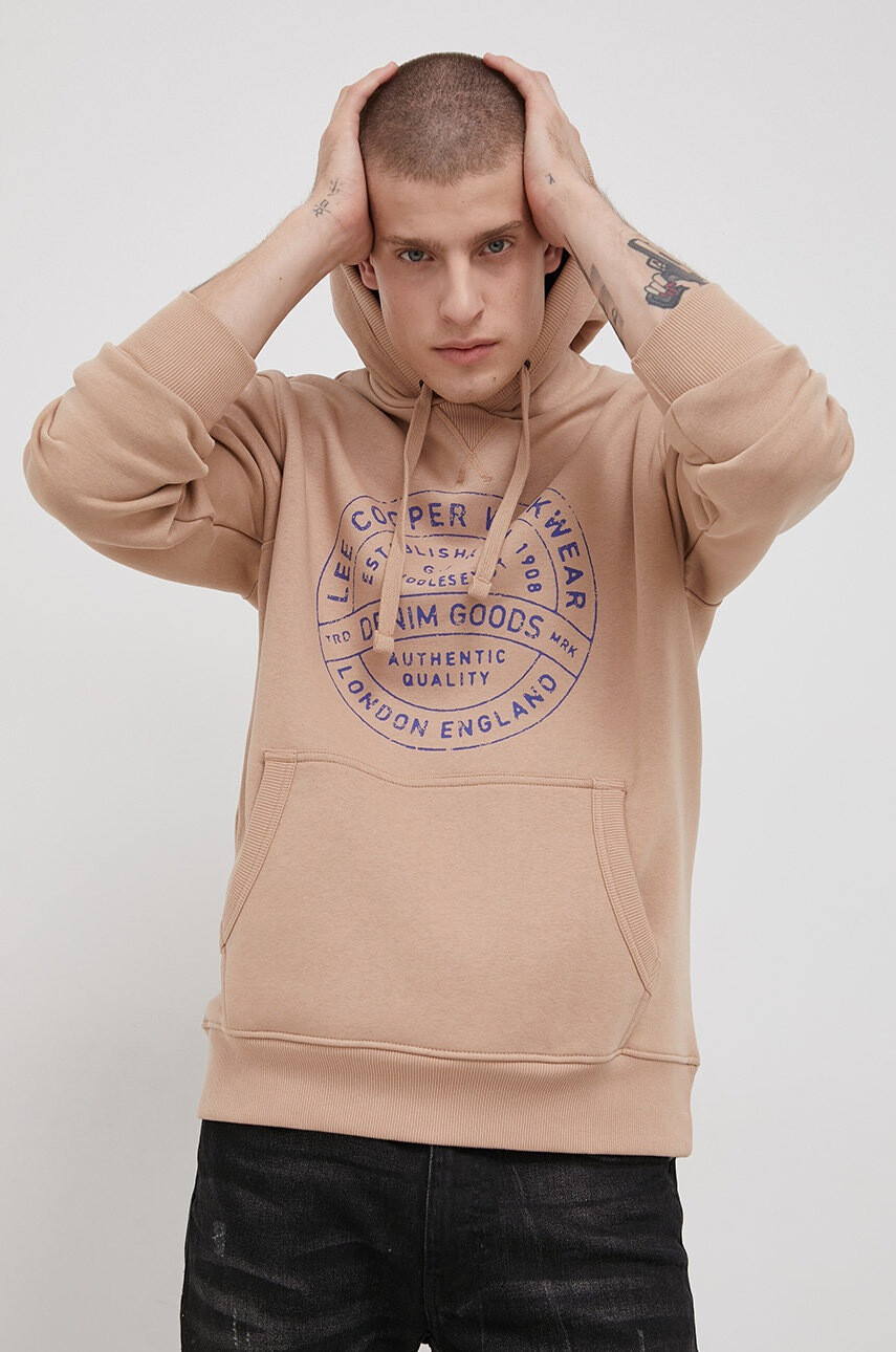 Lee Cooper Суичър мъжки в бежово с принт - Pepit.bg