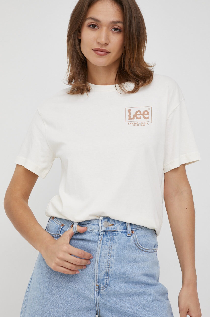 Lee Памучна тениска в бежово - Pepit.bg