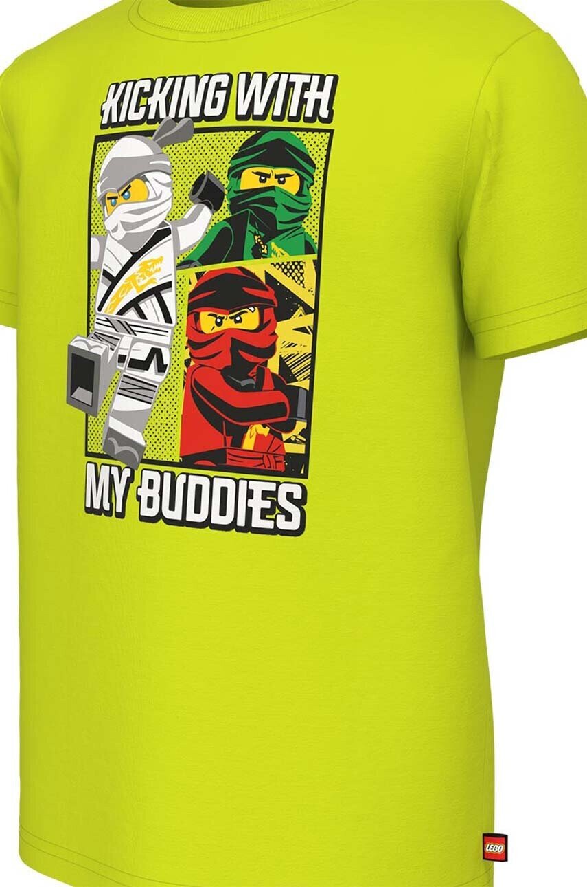 Lego Детска памучна тениска Ninjago в зелено с принт - Pepit.bg