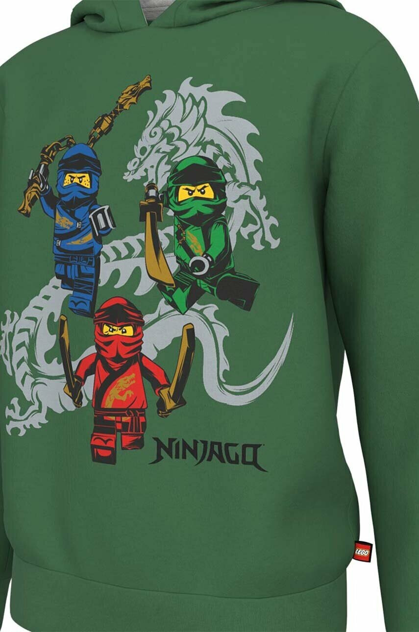 Lego Детски памучен суичър Ninjago в зелено с качулка с принт - Pepit.bg