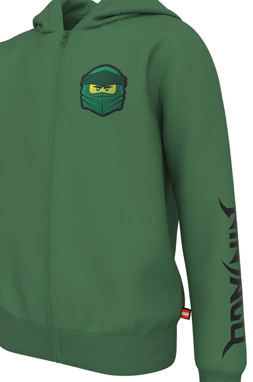 Lego Детски памучен суичър Ninjago в зелено с качулка с принт - Pepit.bg