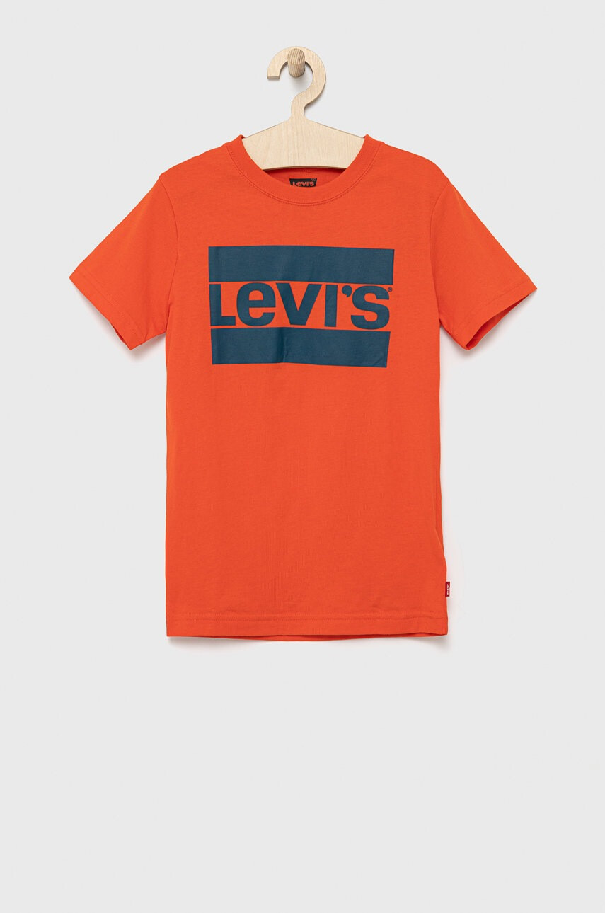 Levi's Детска памучна тениска в червено с принт - Pepit.bg