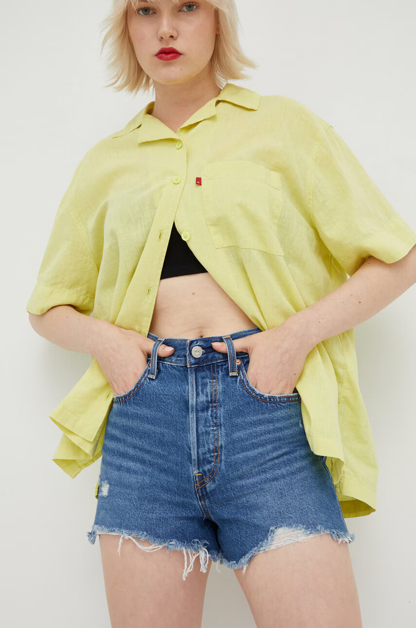 Levi's Дънкови къси панталони с изчистен дизайн с висока талия - Pepit.bg