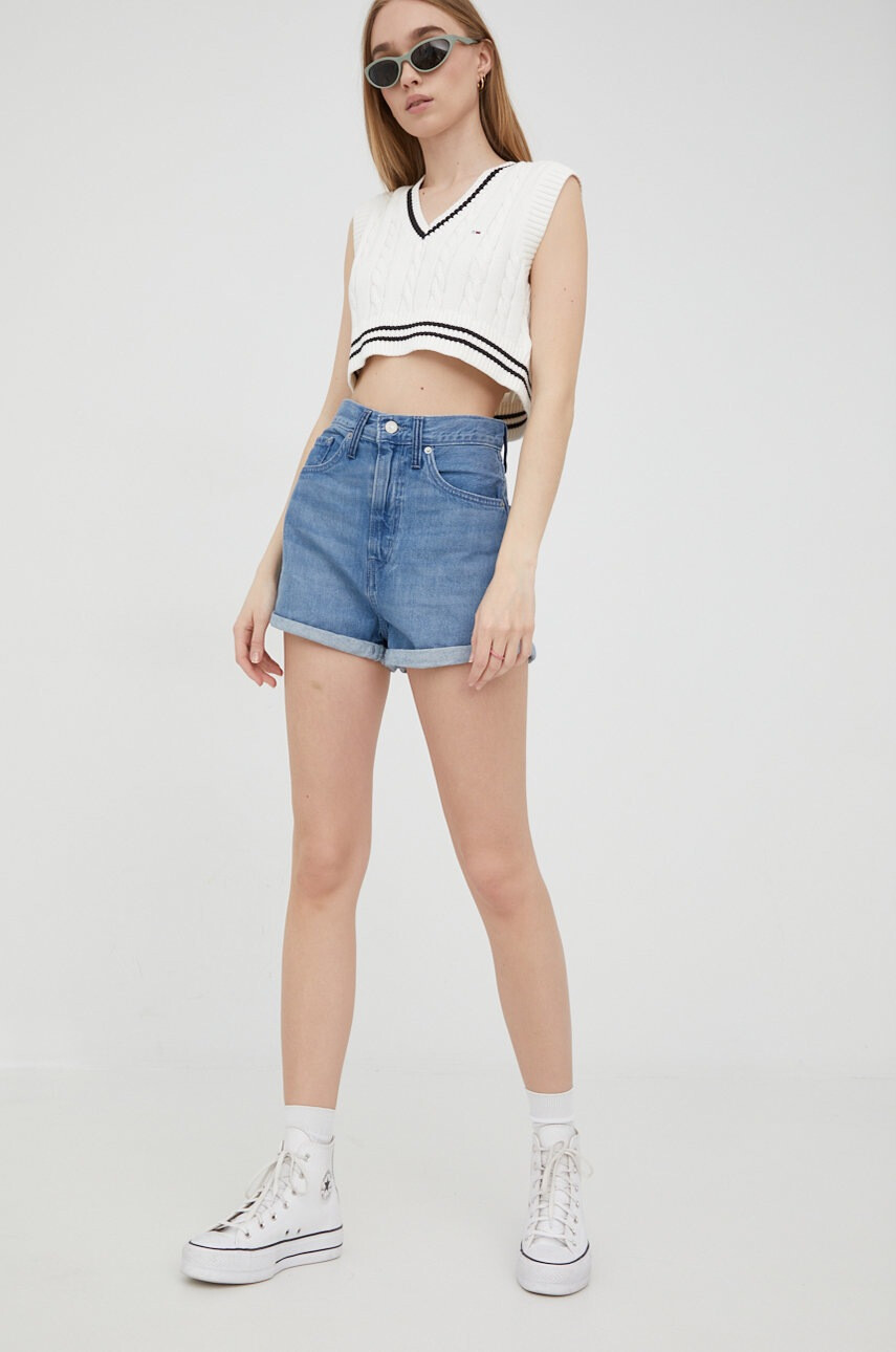 Levi's Дънкови къси панталони Wltrd с изчистен дизайн с висока талия - Pepit.bg