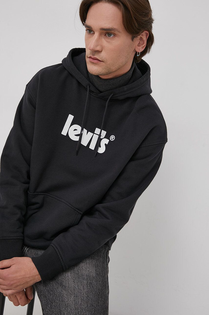 Levi's Памучен суичър мъжки в черно с принт - Pepit.bg