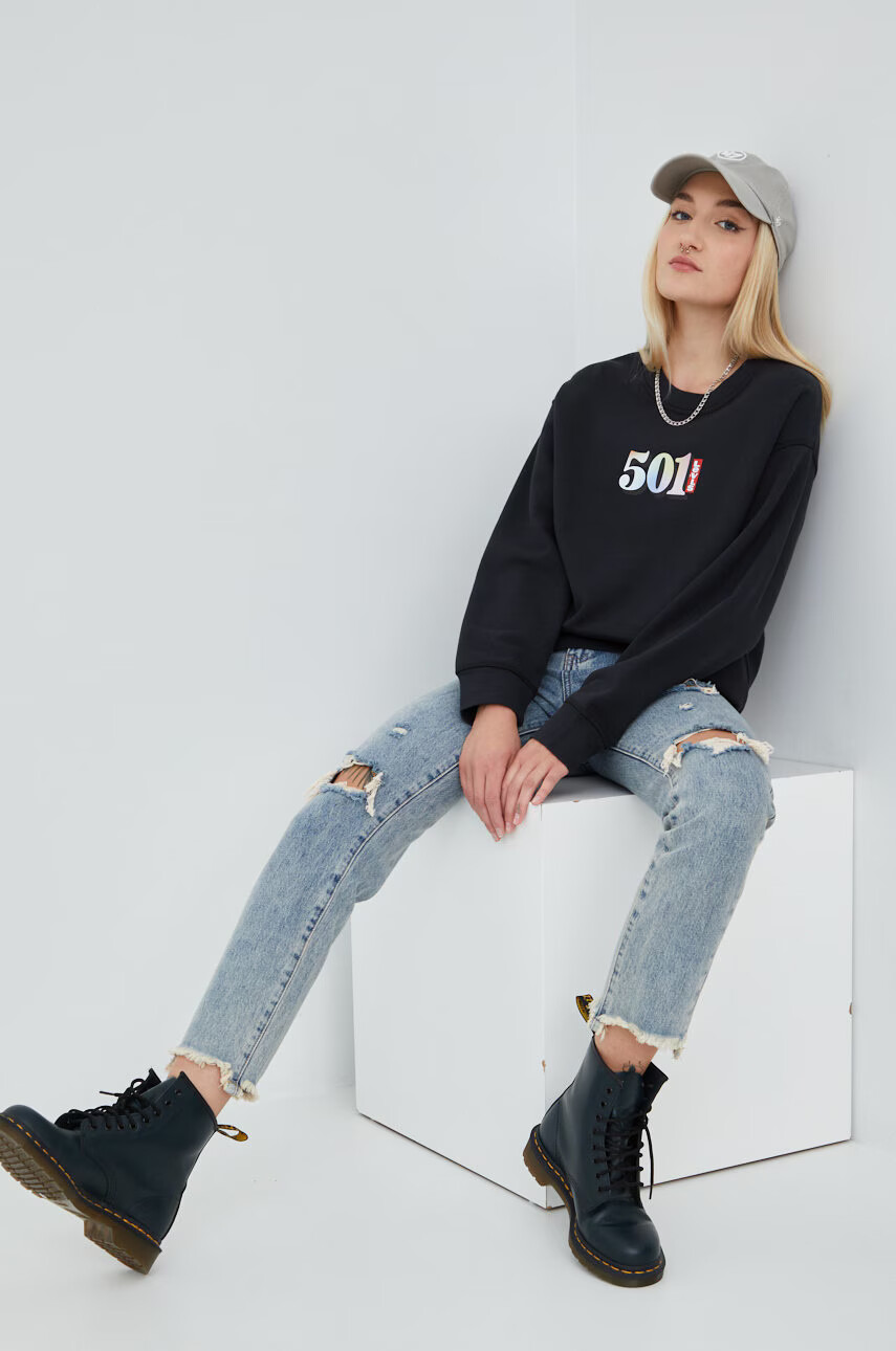 Levi's Памучен суичър в черно с принт - Pepit.bg