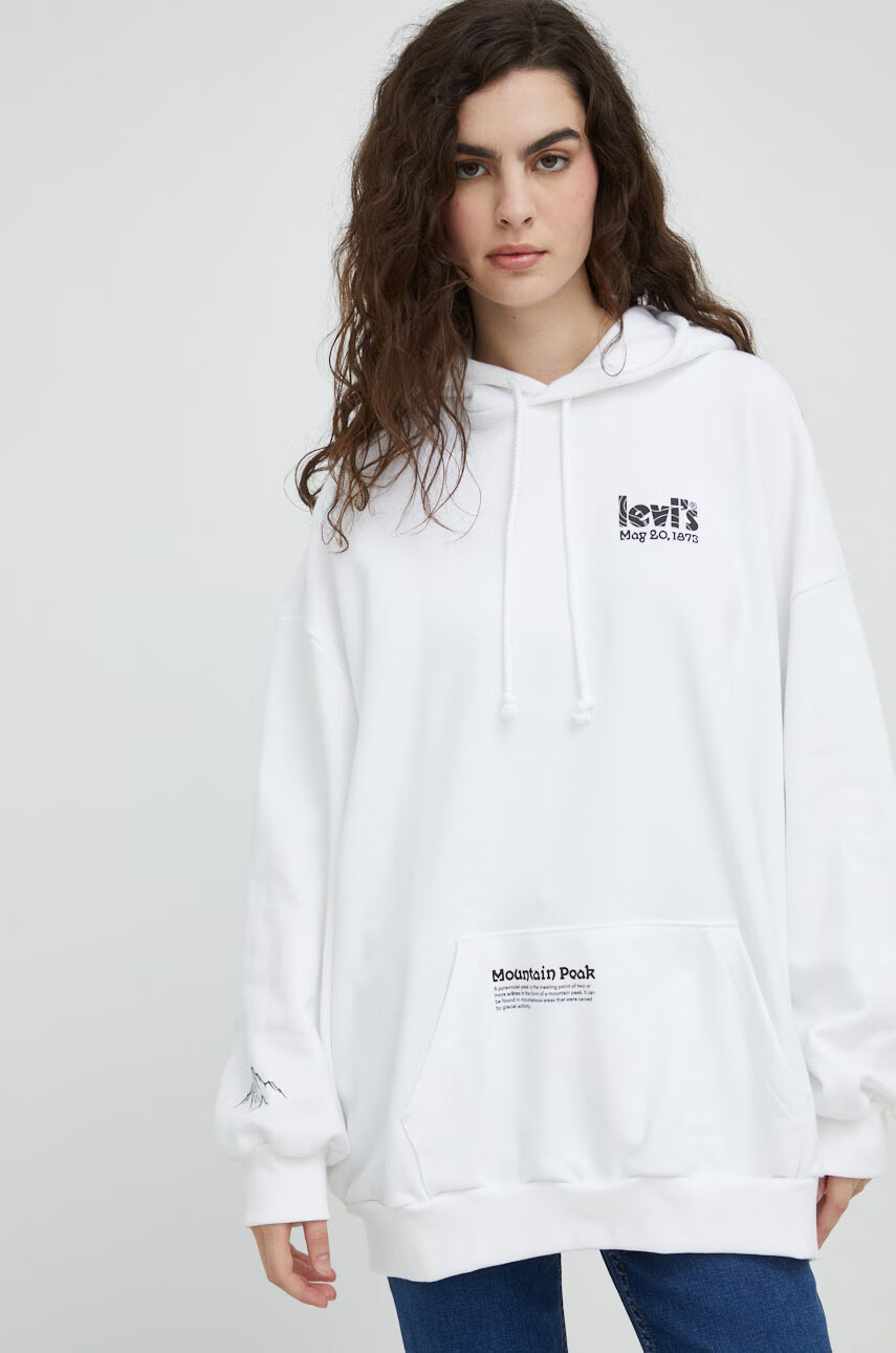 Levi's Памучен суичър в бяло с качулка с принт - Pepit.bg