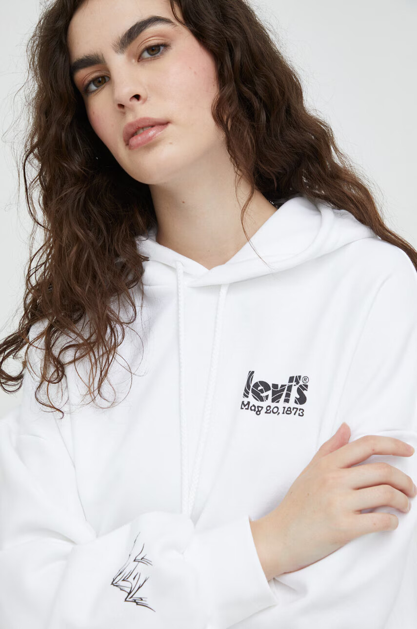 Levi's Памучен суичър в бяло с качулка с принт - Pepit.bg