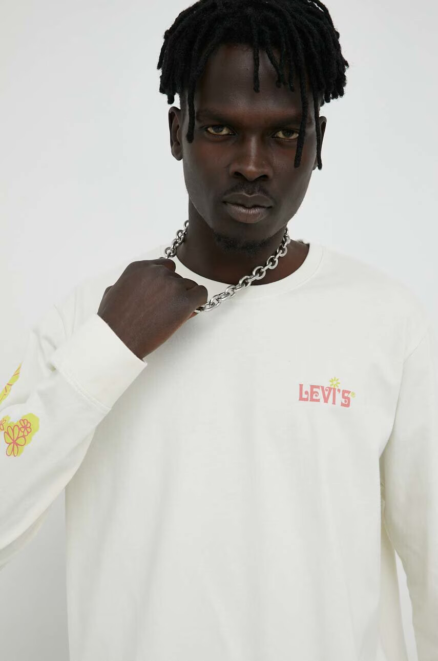 Levi's Памучна блуза с дълги ръкави в бежово с принт - Pepit.bg