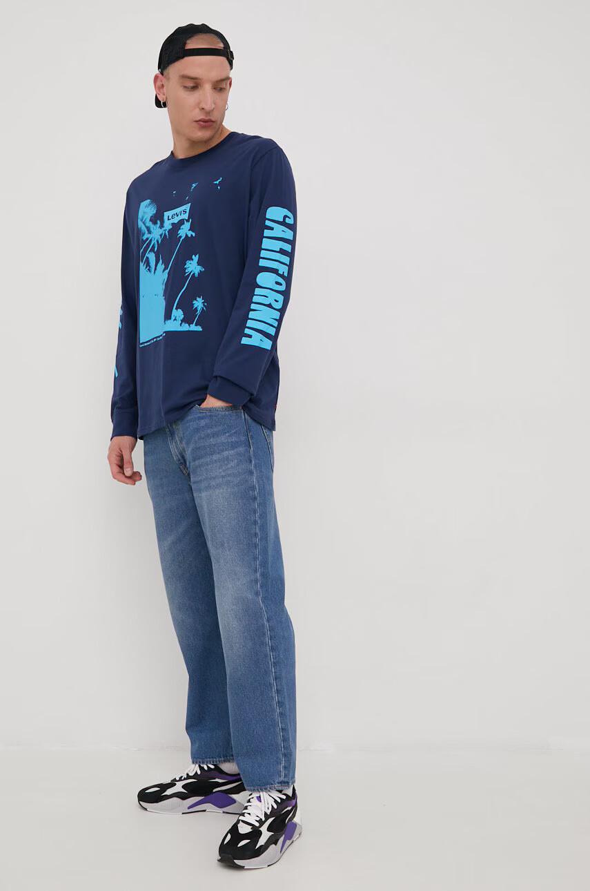 Levi's Памучна блуза с дълги ръкави в тъмносиньо с принт - Pepit.bg