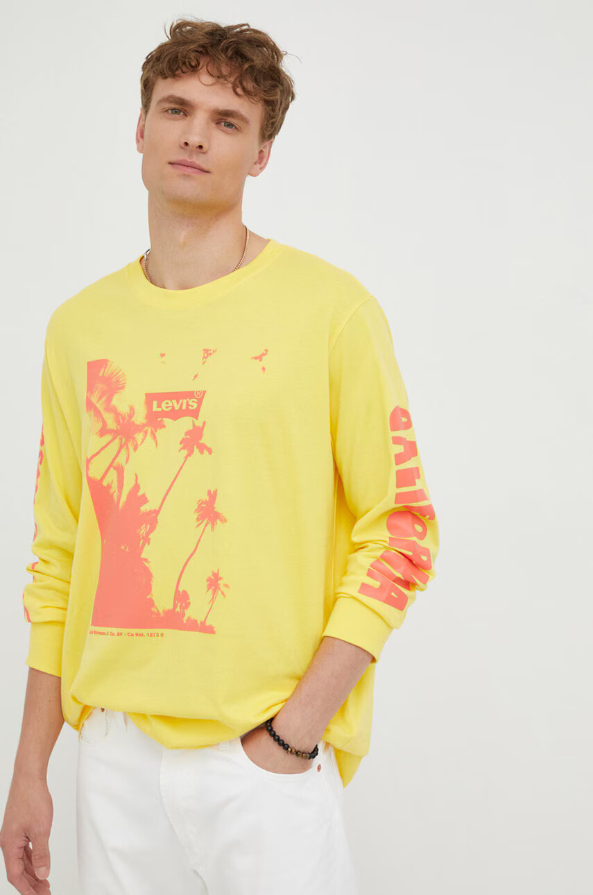 Levi's Памучна блуза с дълги ръкави в жълто с принт - Pepit.bg