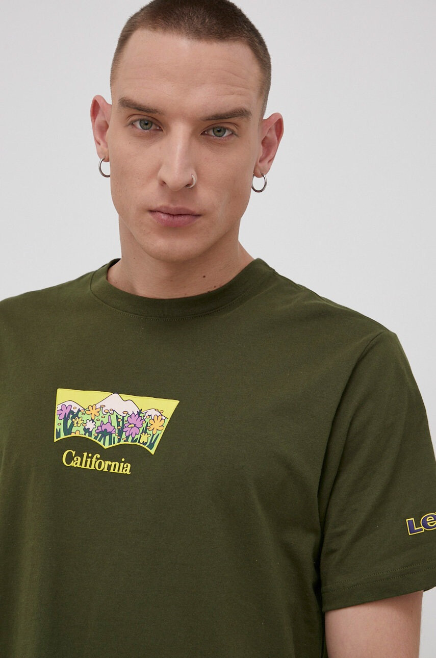 Levi's Памучна тениска в зелено с изчистен дизайн - Pepit.bg
