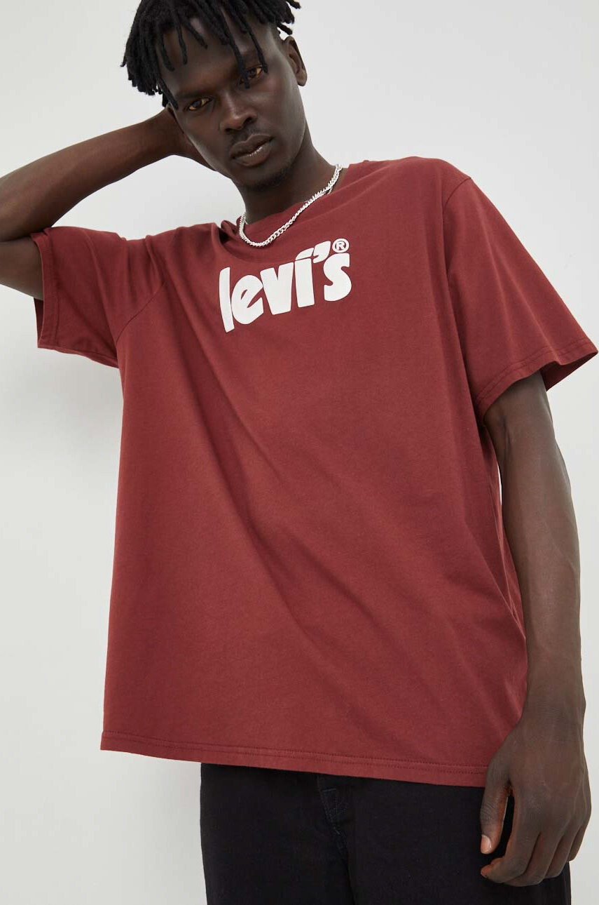 Levi's Памучна тениска в бордо с принт - Pepit.bg