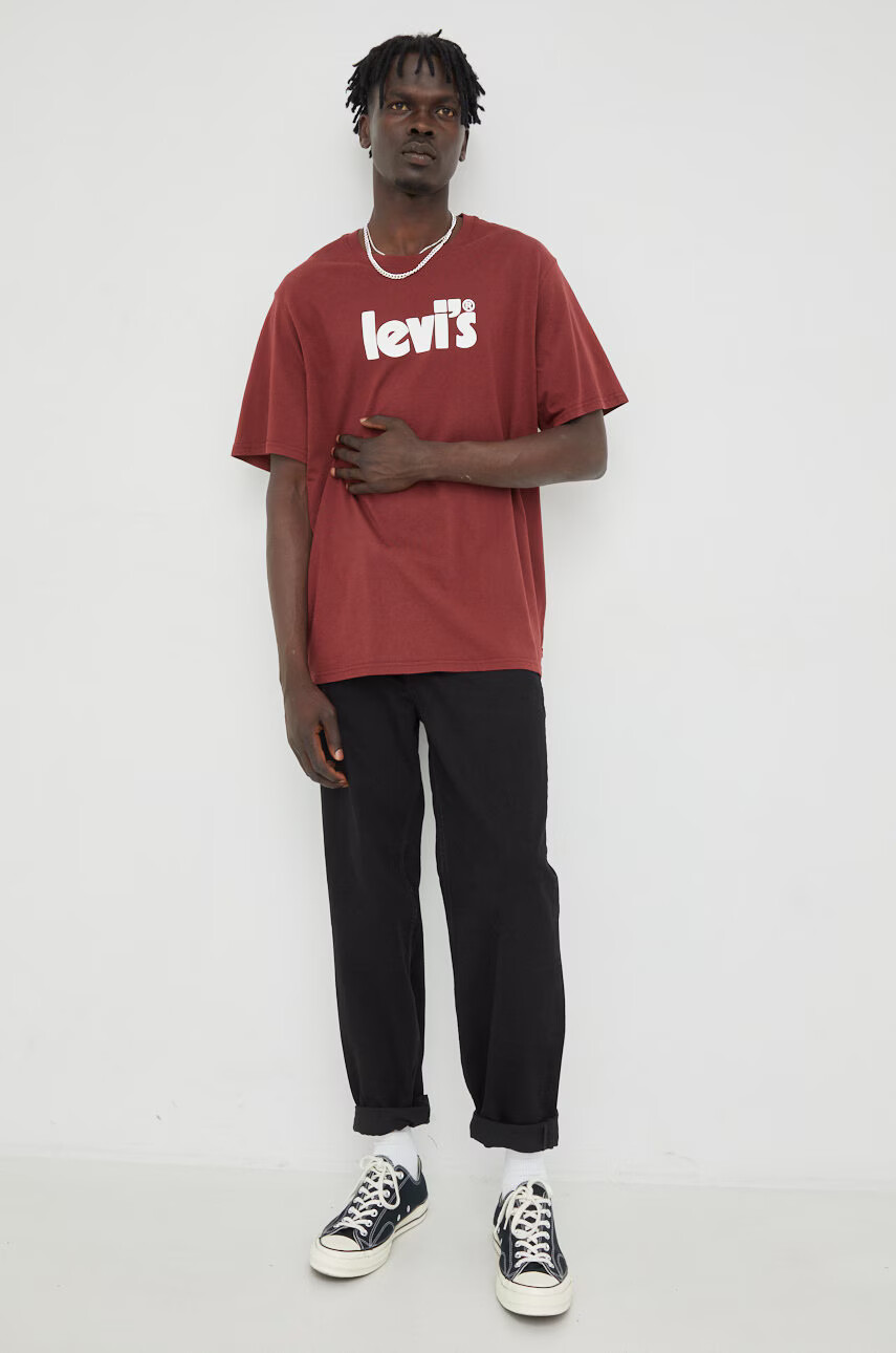 Levi's Памучна тениска в бордо с принт - Pepit.bg