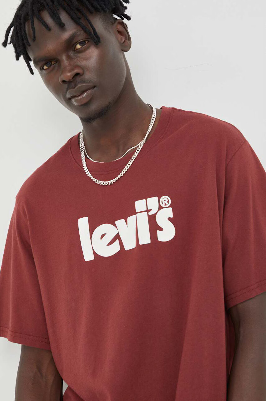 Levi's Памучна тениска в бордо с принт - Pepit.bg