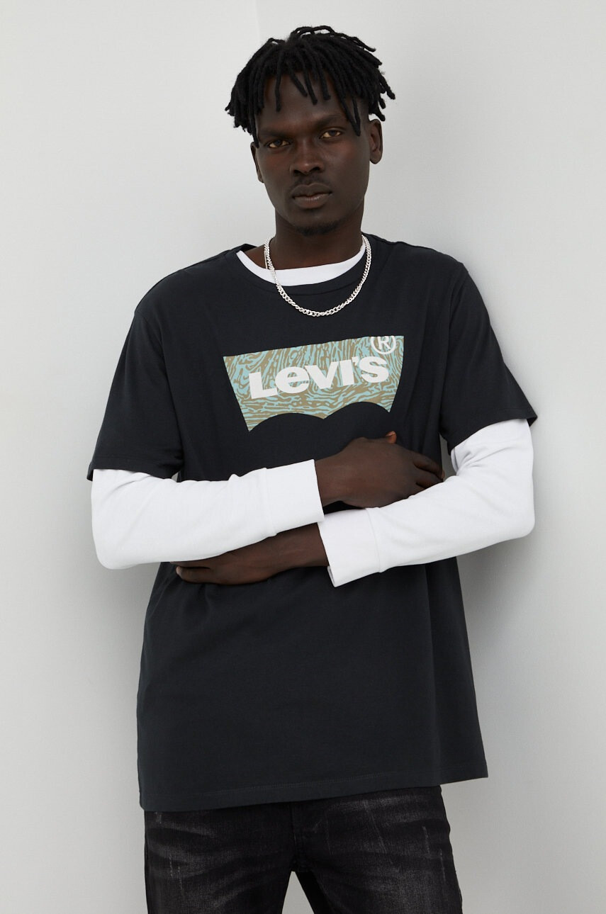 Levi's Памучна тениска в черно с принт - Pepit.bg