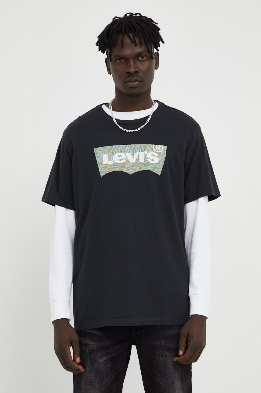 Levi's Памучна тениска в черно с принт - Pepit.bg