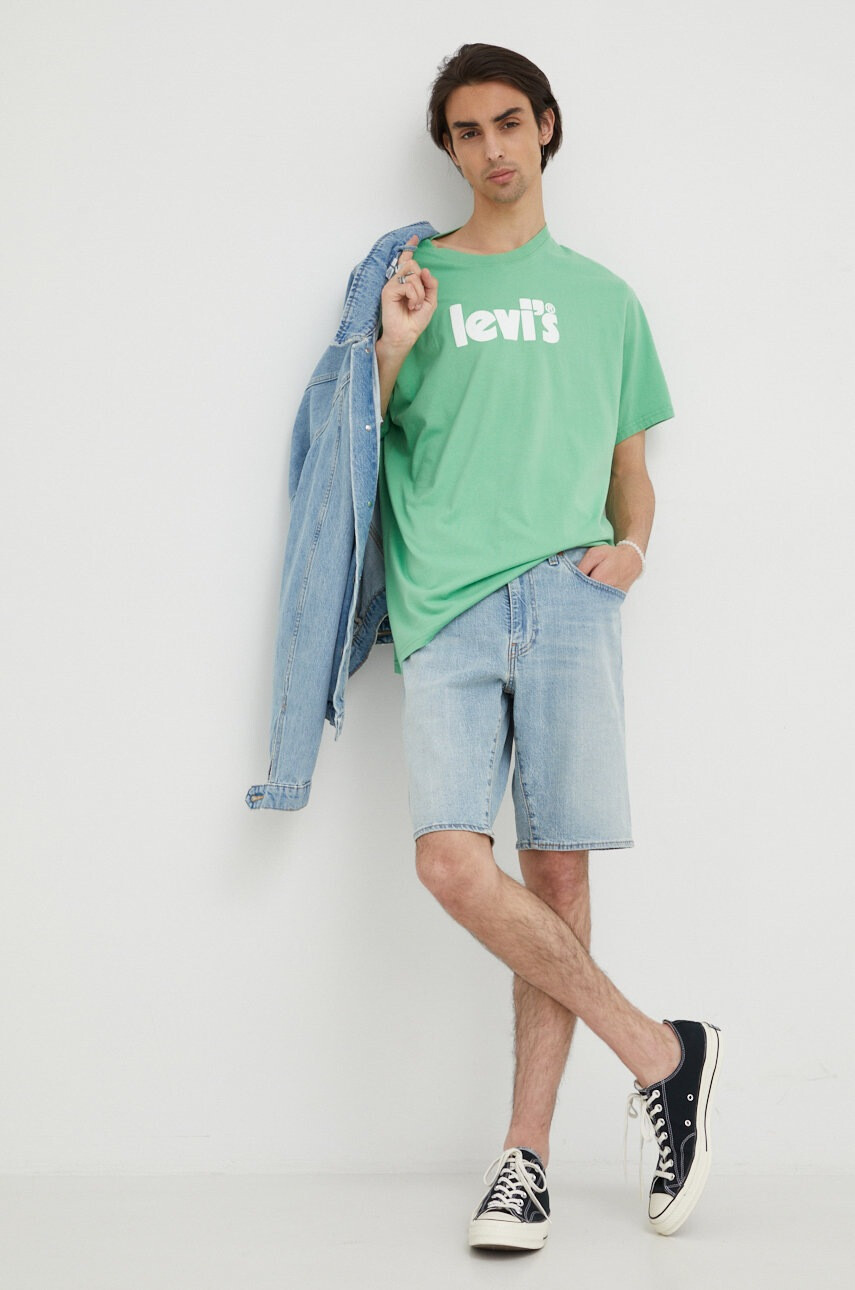 Levi's Памучна тениска в зелено с принт - Pepit.bg
