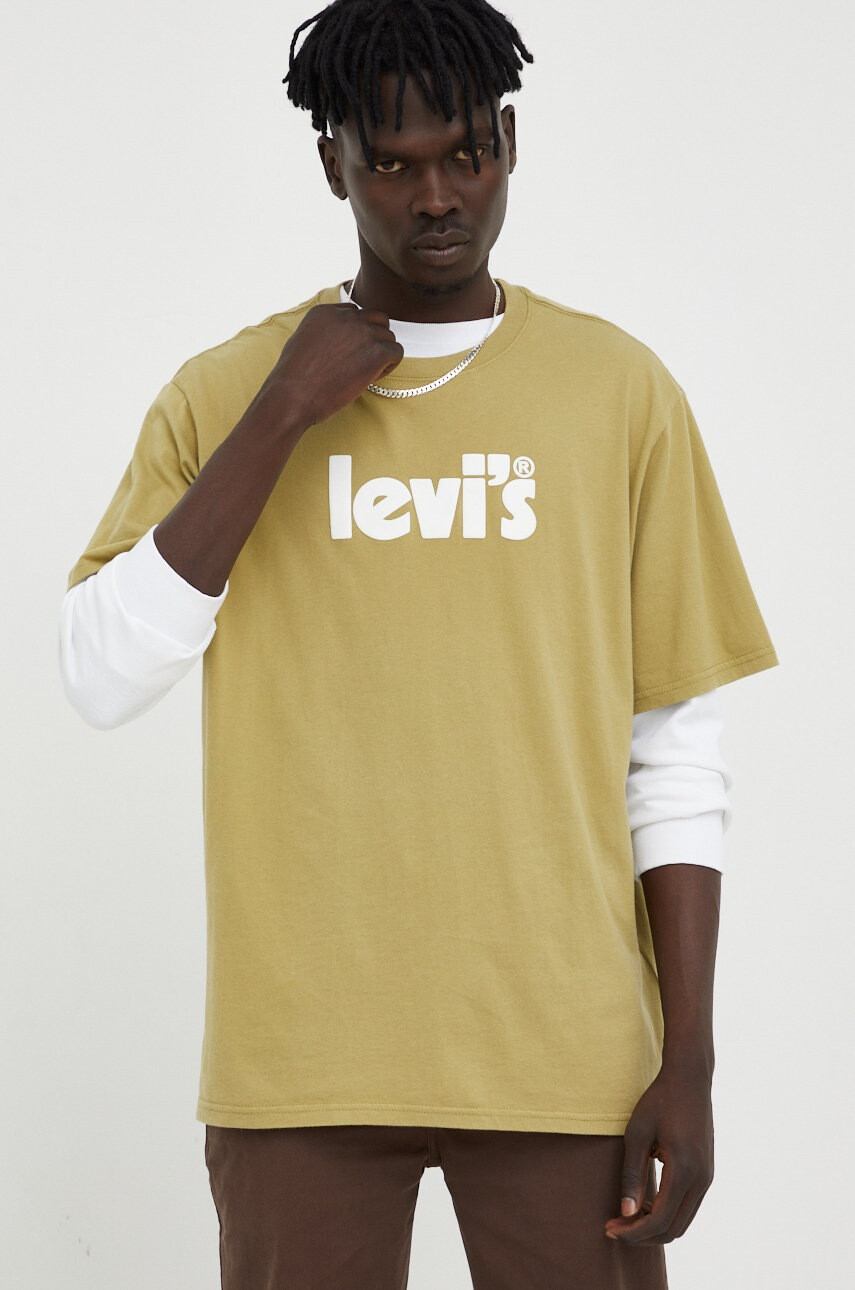 Levi's Памучна тениска в зелено с принт - Pepit.bg