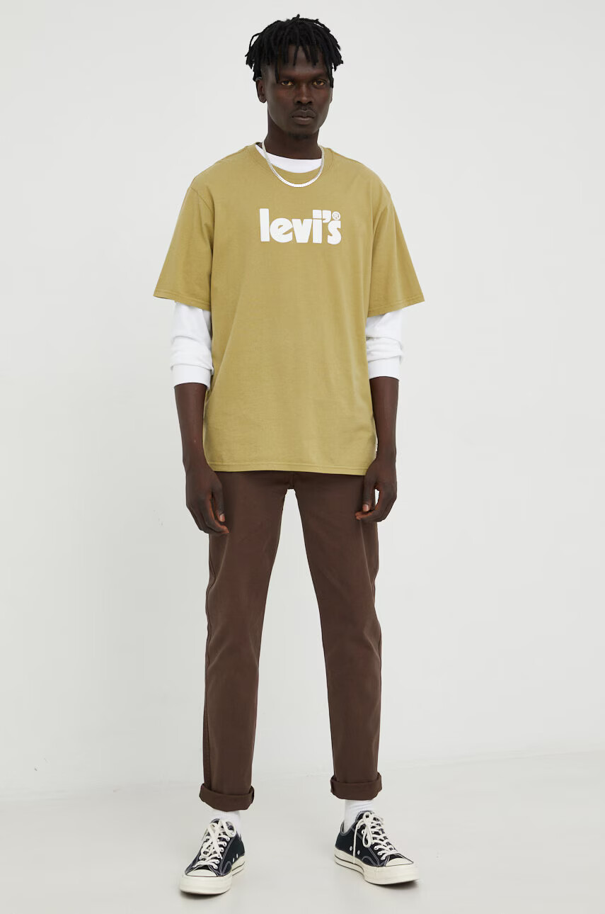 Levi's Памучна тениска в зелено с принт - Pepit.bg