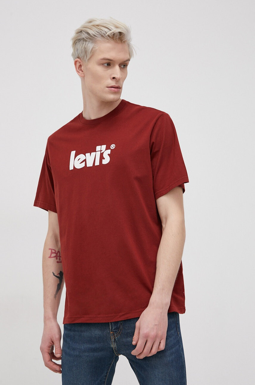 Levi's Памучна тениска в бордо с принт - Pepit.bg