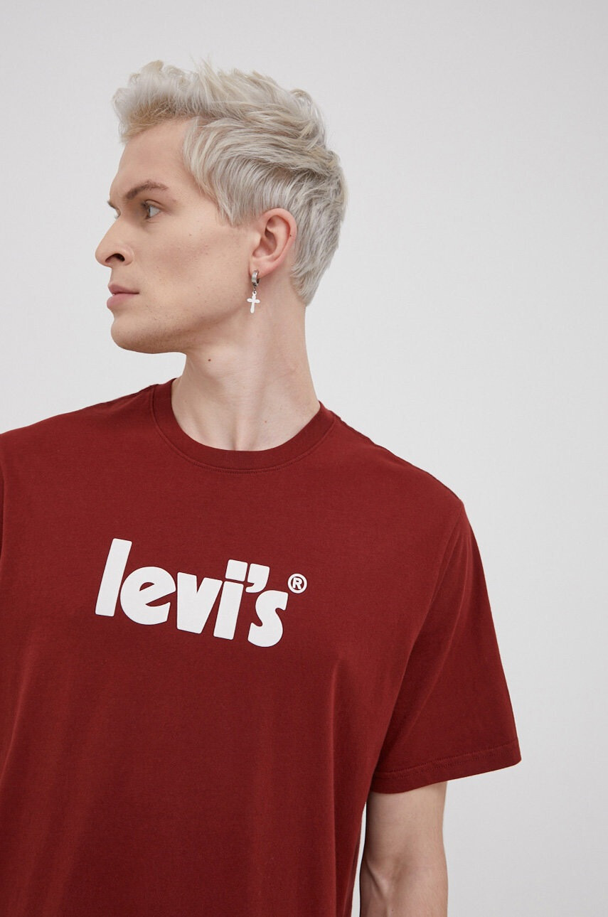 Levi's Памучна тениска в бордо с принт - Pepit.bg